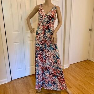 Cynthia Rowley Pink and Blue Sleeveless V-Neck Maxi Dress
